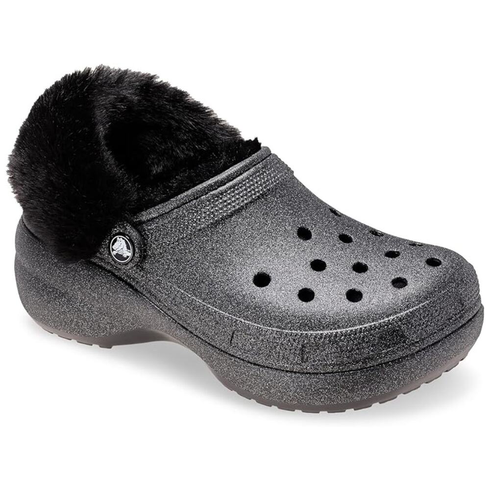 CROCS NWOT Classic Fleece Lined Clogs Womens Size 9 Sparkle Black Furry Comfort